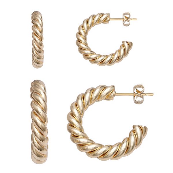 Aurielle 18k Gold Flash Plated Twisted C-Hoop Duo Earring Set