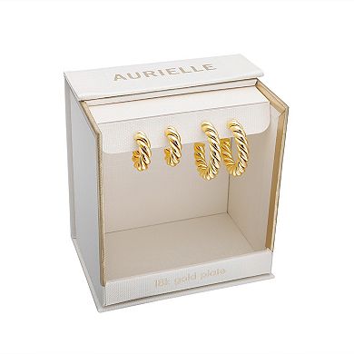 Aurielle 18k Gold Flash Plated Twisted C-Hoop Duo Earring Set