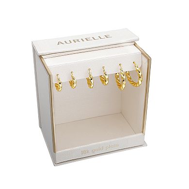Aurielle 18k Gold Flash Plated Twisted Hoop Trio Earring Set