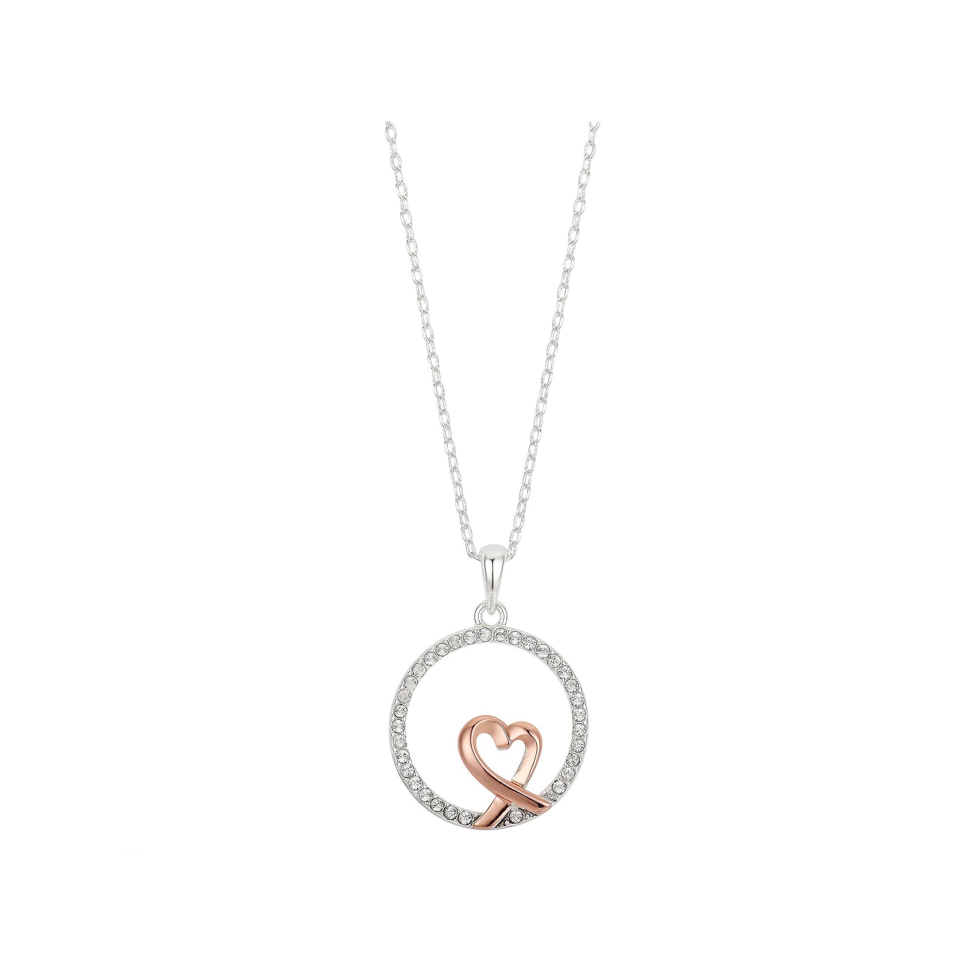 Brilliance Two Tone Crystal Heart Round Necklace, Womens, Size: 18