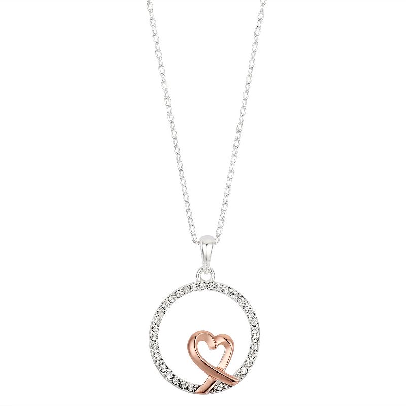 Brilliance Two Tone Crystal Heart Round Necklace, Womens, Size: 18, Mul