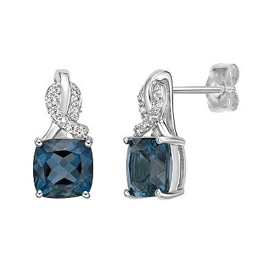 Gemminded Sterling Silver London Blue Topaz & Diamond Accent Earrings