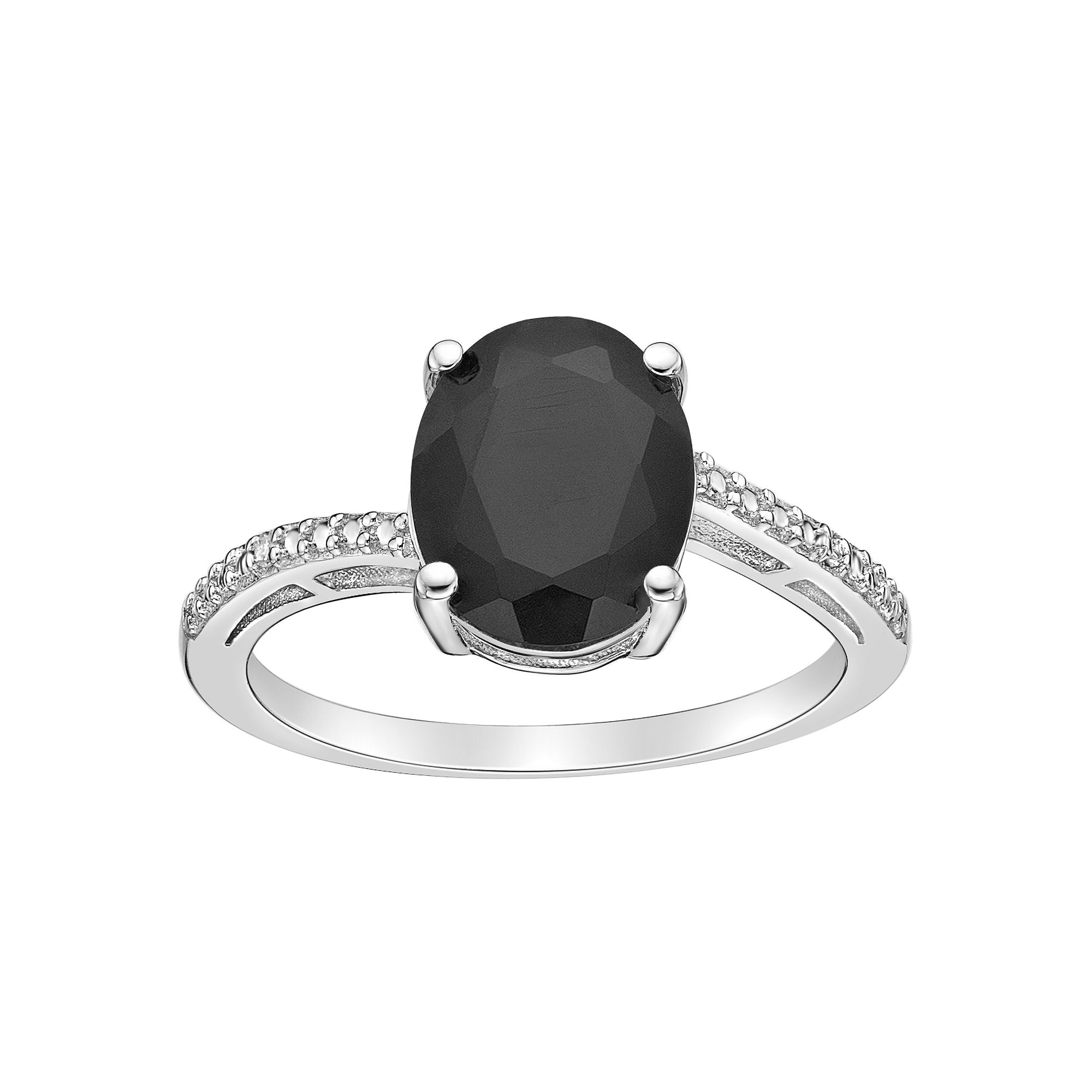 Gemminded Sterling Silver Black Onyx & Diamond Accent Ring, Womens, Size: 