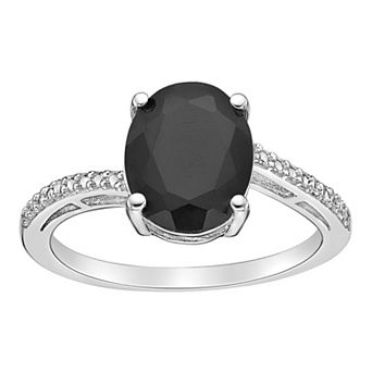 Gemminded Sterling Silver Black Onyx & Diamond Accent Ring