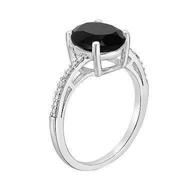 Gemminded Sterling Silver Black Onyx & Diamond Accent Ring