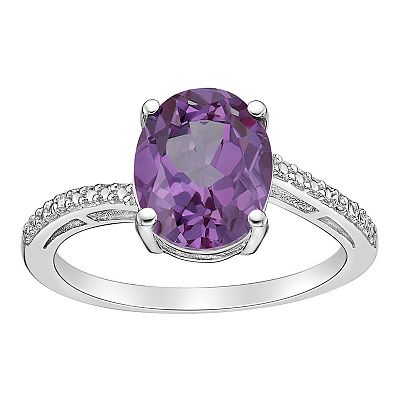 Gemminded Sterling Silver Lab Created Alexandrite Diamond Accent Ring