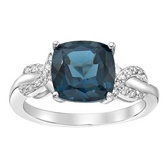 Gemminded Sterling Silver London Blue Topaz & 1/10 Carat T.W. Diamond Ring