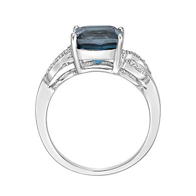 Gemminded Sterling Silver London Blue Topaz & 1/10 Carat T.W. Diamond Ring