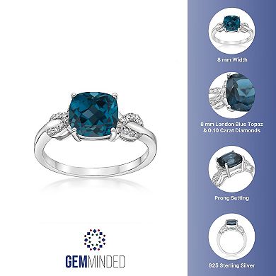 Gemminded Sterling Silver London Blue Topaz & 1/10 Carat T.W. Diamond Ring