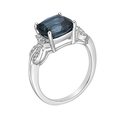 Gemminded Sterling Silver London Blue Topaz & 1/10 Carat T.W. Diamond Ring