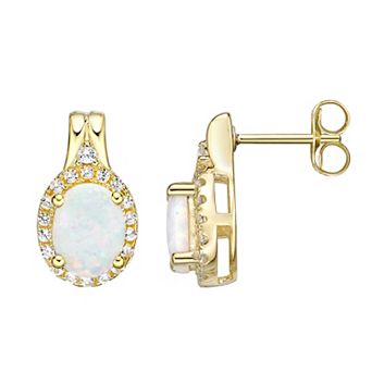 Gemminded 18k Gold Over Silver Lab-Created Opal & Lab-Created White Sapphire Halo Stud Earrings