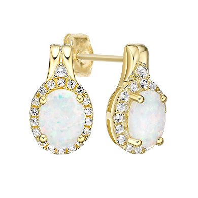Gemminded 18k Gold Over Silver Lab-Created Opal & Lab-Created White Sapphire Halo Stud Earrings