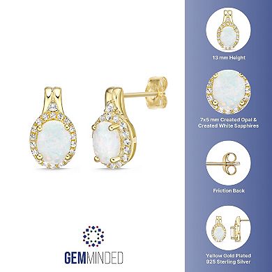 Gemminded 18k Gold Over Silver Lab-Created Opal & Lab-Created White Sapphire Halo Stud Earrings
