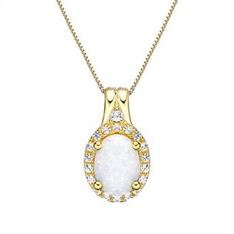 Gemminded 18k Gold Over Silver Lab-Created Opal Pendant Necklace with Lab-Created White Sapphire Halo