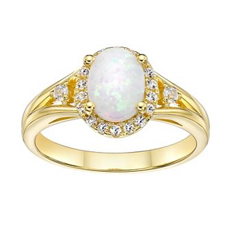 Gemminded 18k Gold Over Silver Lab-Created Opal & Lab-Created White Sapphire Halo Ring