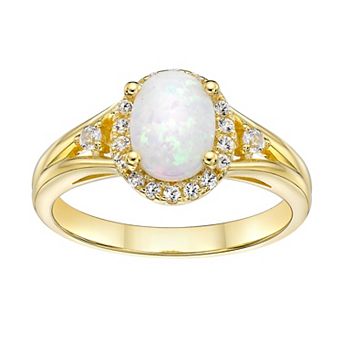 Gemminded 18k Gold Over Silver Lab-Created Opal & Lab-Created White Sapphire Halo Ring