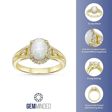 Gemminded 18k Gold Over Silver Lab-Created Opal & Lab-Created White Sapphire Halo Ring