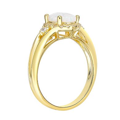 Gemminded 18k Gold Over Silver Lab-Created Opal & Lab-Created White Sapphire Halo Ring