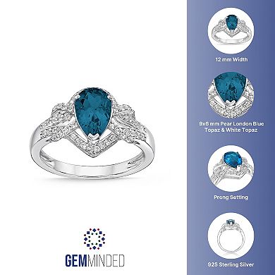 Gemminded Sterling Silver London Blue Topaz & White Topaz Halo Ring