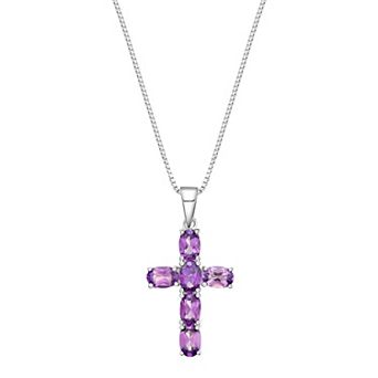 Gemminded Sterling Silver Lab-Created Alexandrite Cross Pendant Necklace