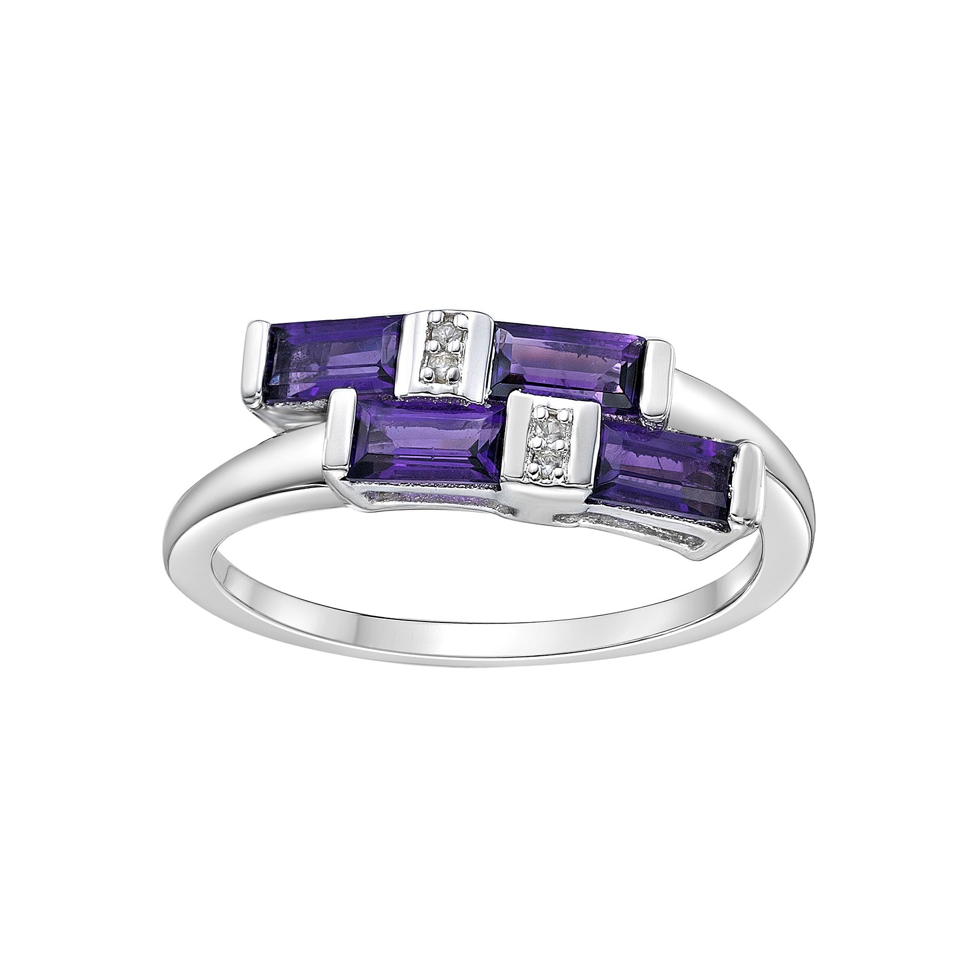 Gemminded Sterling Silver Amethyst & White Topaz Overlap Ring, Womens, Siz