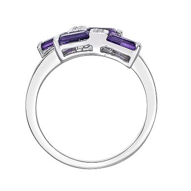 Gemminded Sterling Silver Amethyst & White Topaz Overlap Ring