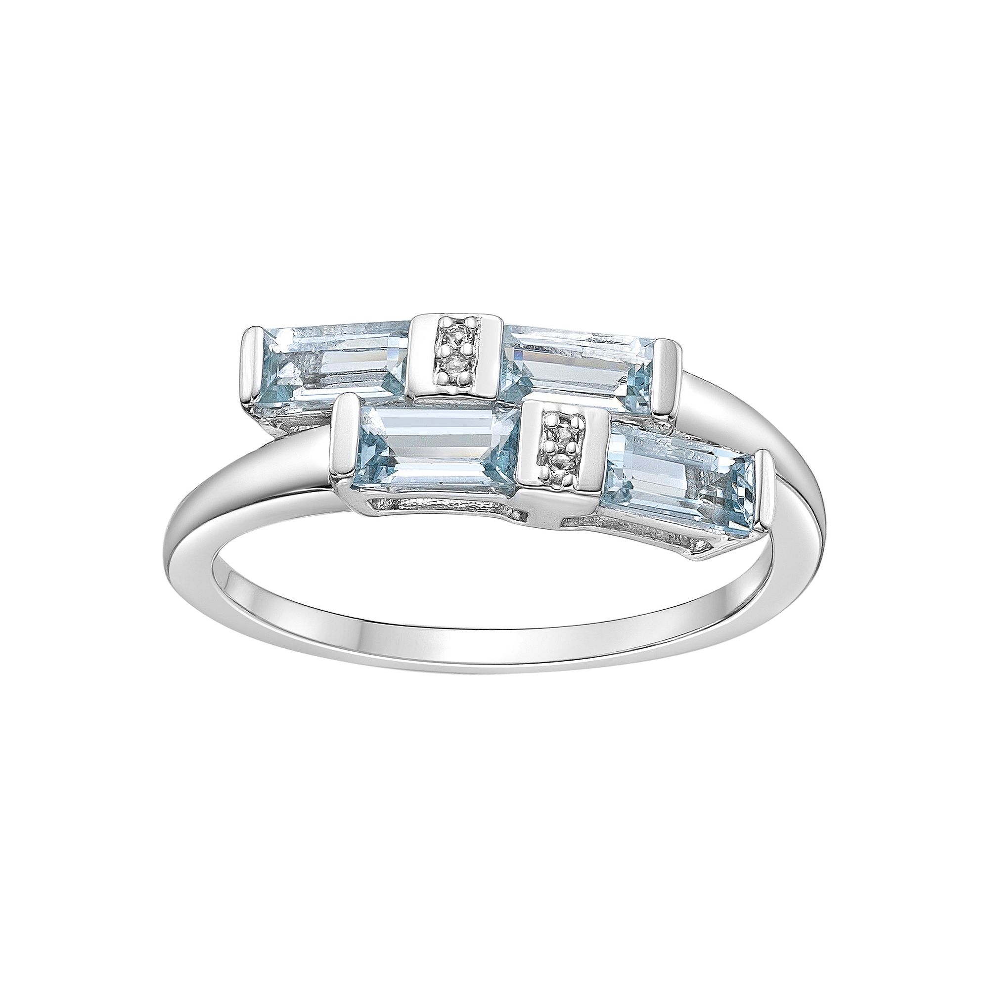Gemminded Sterling Silver Aquamarine & White Topaz Overlap Ring, Womens, S