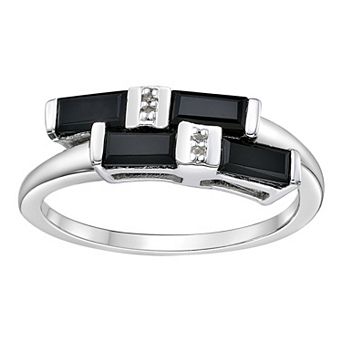 Gemminded Sterling Silver Onyx & White Topaz Overlap Ring