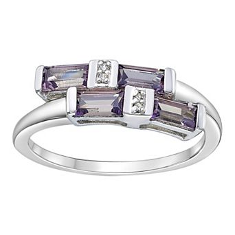 Gemminded Sterling Silver Lab-Created Alexandrite & Lab-Created White Sapphire Overlap Ring