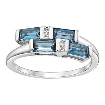 Gemminded Sterling Silver London Blue & White Topaz Overlap Ring