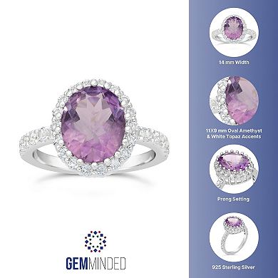 Gemminded Sterling Silver Amethyst & White Topaz Halo Ring