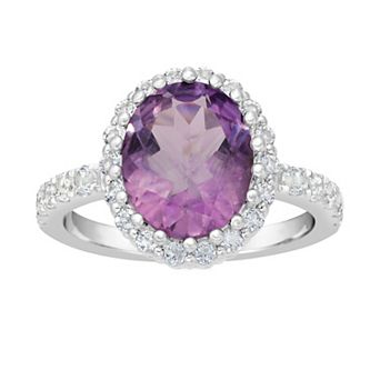 Gemminded Sterling Silver Amethyst & White Topaz Halo Ring