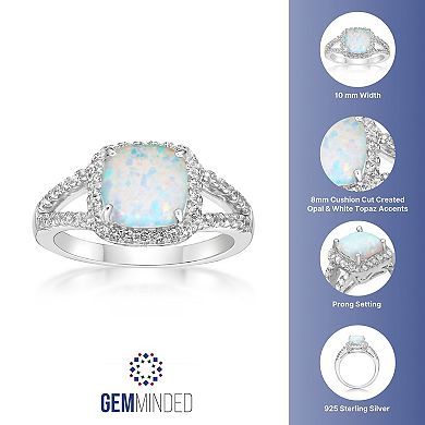 Gemminded Sterling Silver Lab-Created Opal & White Topaz Halo Ring