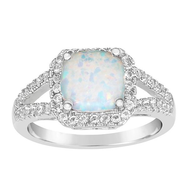 Gemminded Sterling Silver Lab-Created Opal & White Topaz Halo Ring