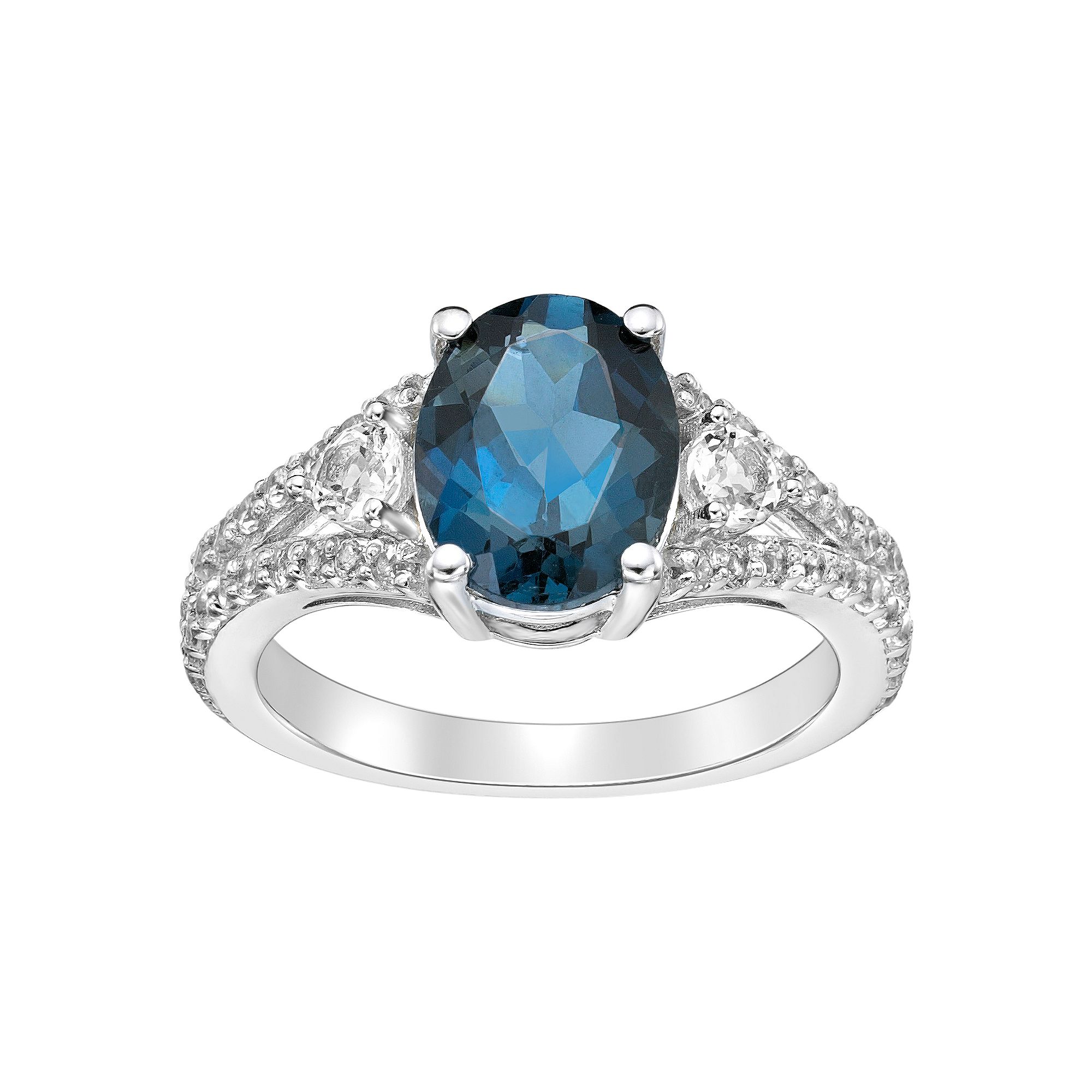 Gemminded Sterling Silver London Blue Topaz Ring with White Topaz, Womens,