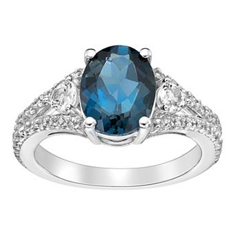 Gemminded Sterling Silver London Blue Topaz Ring with White Topaz