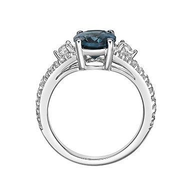 Gemminded Sterling Silver London Blue Topaz Ring with White Topaz