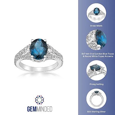 Gemminded Sterling Silver London Blue Topaz Ring with White Topaz