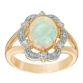 Gemminded 18k Gold Over Silver Lab-Created Opal Ring with White Topaz