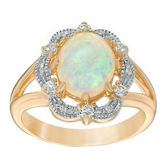 Gemminded 18k Gold Over Silver Lab-Created Opal Ring with White Topaz