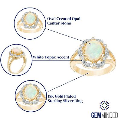 Gemminded 18k Gold Over Silver Lab-Created Opal Ring with White Topaz
