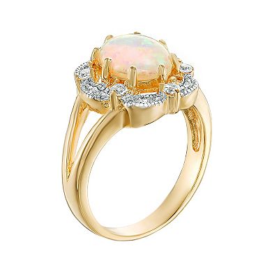 Gemminded 18k Gold Over Silver Lab-Created Opal Ring with White Topaz