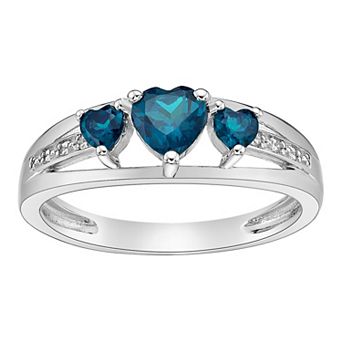 Gemminded Sterling Silver Heart-Cut London Blue Topaz & Diamond Accent 3-Stone Ring