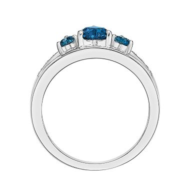 Gemminded Sterling Silver Heart-Cut London Blue Topaz & Diamond Accent 3-Stone Ring