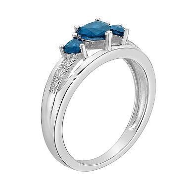Gemminded Sterling Silver Heart-Cut London Blue Topaz & Diamond Accent 3-Stone Ring