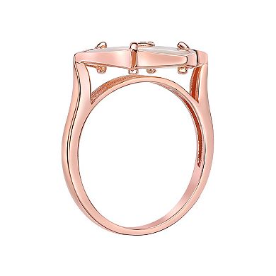 Gemminded 14k Rose Gold Over Silver Mother-Of-Pearl Ring with Cubic Zirconia Accent