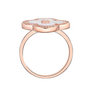 Gemminded 14k Rose Gold Over Silver Mother-Of-Pearl Ring with Cubic Zirconia Accents