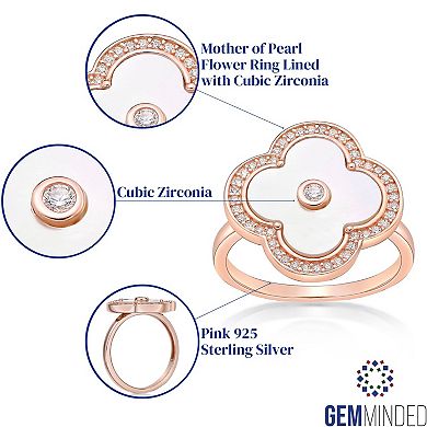 Gemminded 14k Rose Gold Over Silver Mother-Of-Pearl Ring with Cubic Zirconia Accents