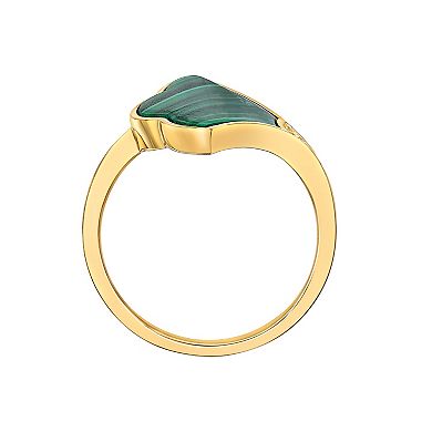 Gemminded 14k Gold Over Silver Malachite Fan Ring with Cubic Zirconia Accent