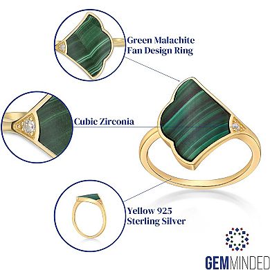 Gemminded 14k Gold Over Silver Malachite Fan Ring with Cubic Zirconia Accent